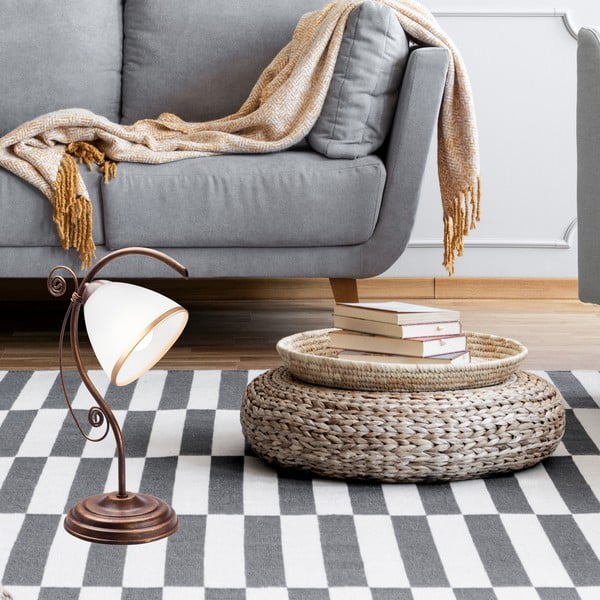 Bílo-hnědá stolní lampa se skleněným stínidlem (výška 39 cm) Retro Ii – LAMKUR-image-1