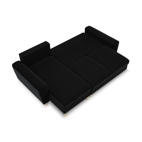 Černá sametová rozkládací/s úložným prostorem rohová pohovka Kyoto – Cosmopolitan Design-image-1