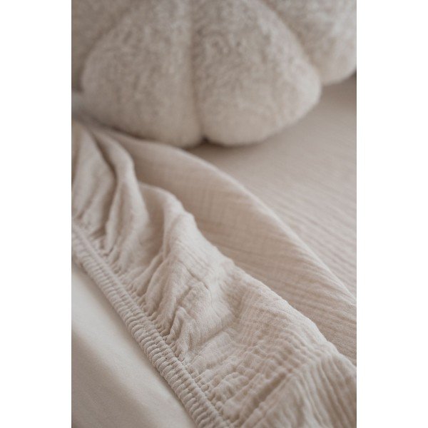 Béžové napínací mušelínové dětské prostěradlo do postýlky 60x120 cm Burumcuk – Mijolnir-image-3