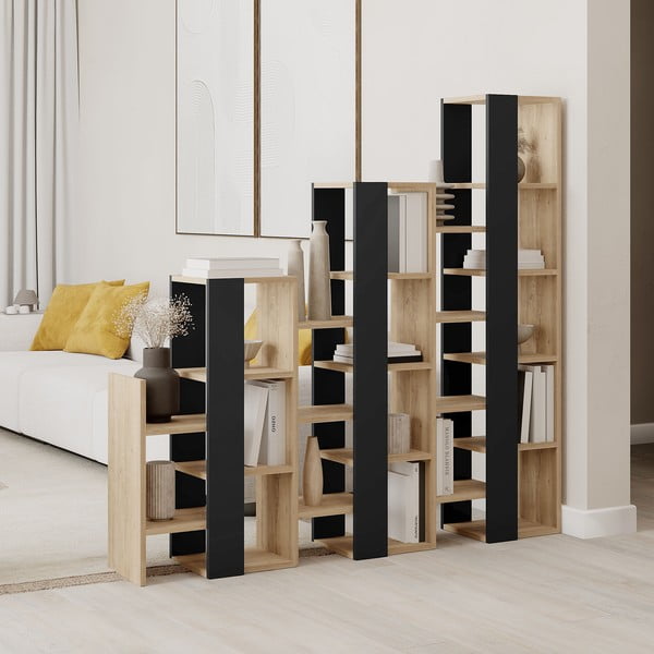 Regál v dekoru dubu v černo-přírodní barvě 158x151 cm Anissa – Marckeric-image-1