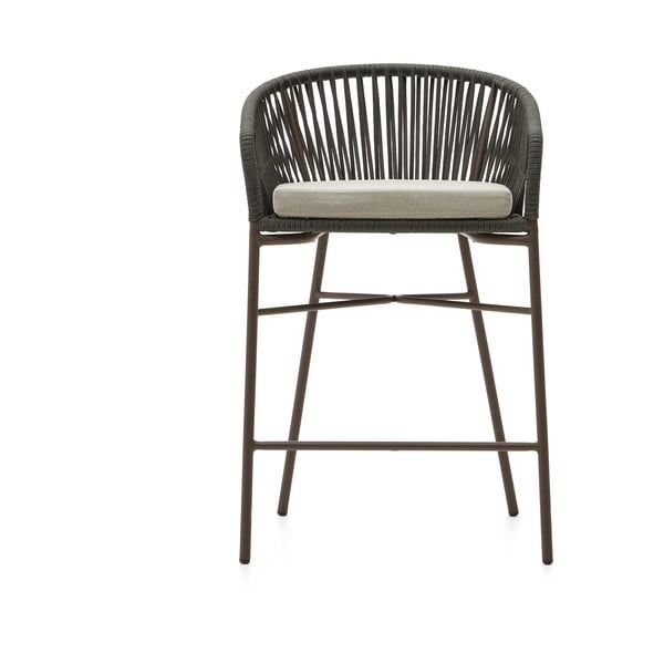 Zelená kovová/polstrovaná zahradní barová židle Yanet – Kave Home-image-2