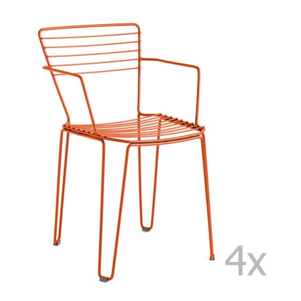 Sada 4 oranžových zahradních židlí s područkami Isimar Menorca