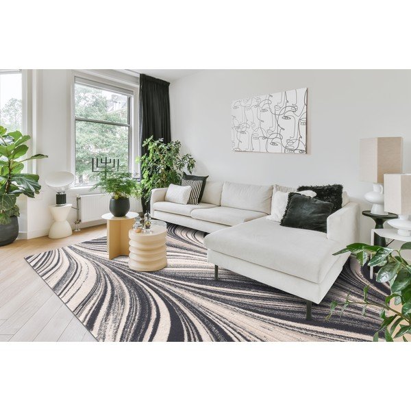 Krémovo-šedý vlněný koberec 133x180 cm Zebre – Agnella-image-1