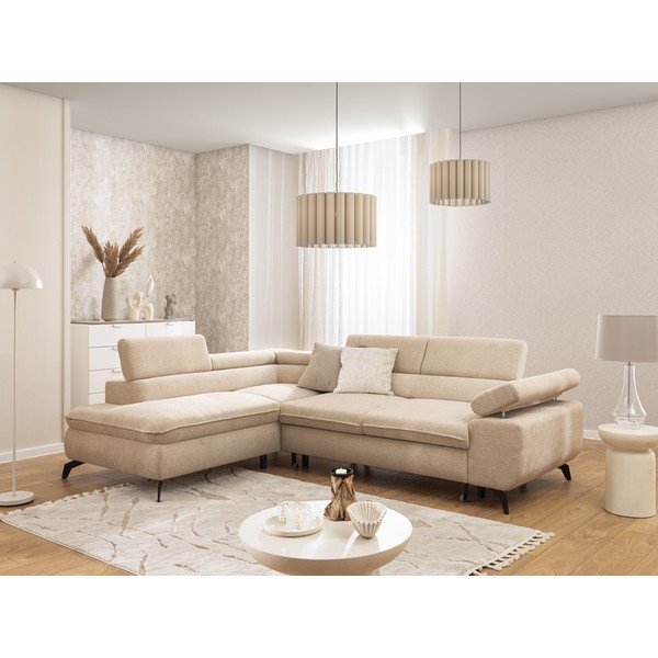 Béžová žinylková rohová pohovka (levý roh/do L) Marbeya  – Ropez-image-1