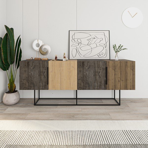 Nízká komoda v dekoru dubu v hnědo-přírodní barvě 200x80 cm Titan – Marckeric-image-4