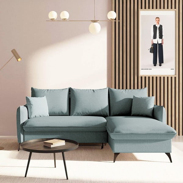 Světle modrá rozkládací/s úložným prostorem rohová pohovka (pravý roh/s lenoškou) Brim – Rodier-image-1