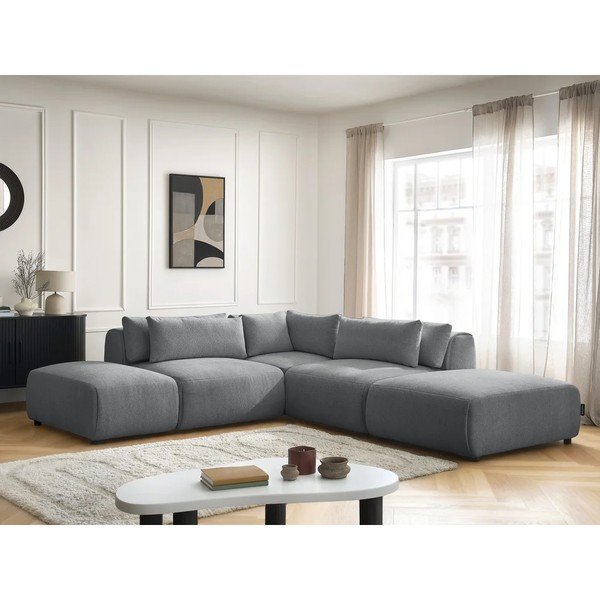 Tmavě šedá polohovací modulární rohová pohovka Jana – Bobochic Paris-image-2