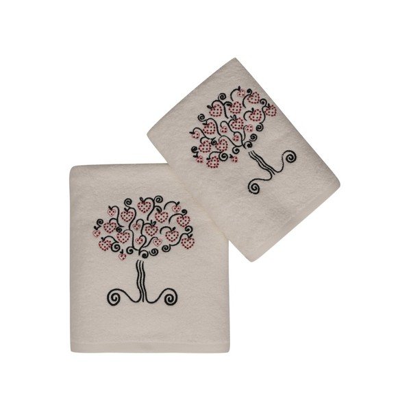 Set bílého ručníku a bílé osušky s barevným detailem Arbre-image-2