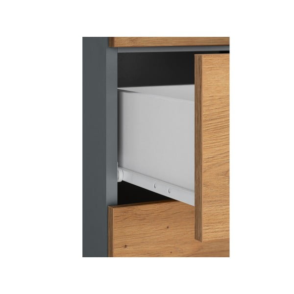 Vysoká úzká koupelnová skříňka v dekoru dubu v přírodní barvě 130x35 cm Malika – Støraa-image-4