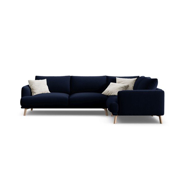 Tmavě modrá sametová rohová pohovka (pravý roh/do L) Naomi – Micadoni 