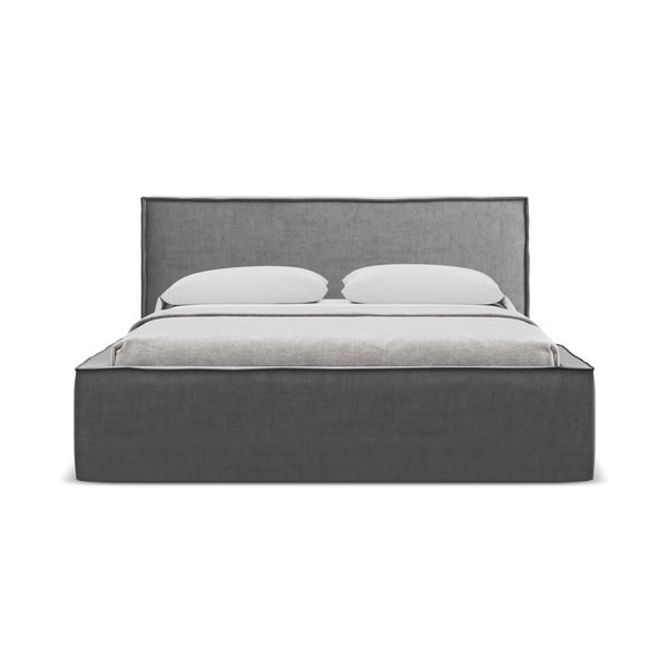 Tmavě šedá čalouněná dvoulůžková postel s úložným prostorem s roštem 140x200 cm Anani – Makamii-image-3