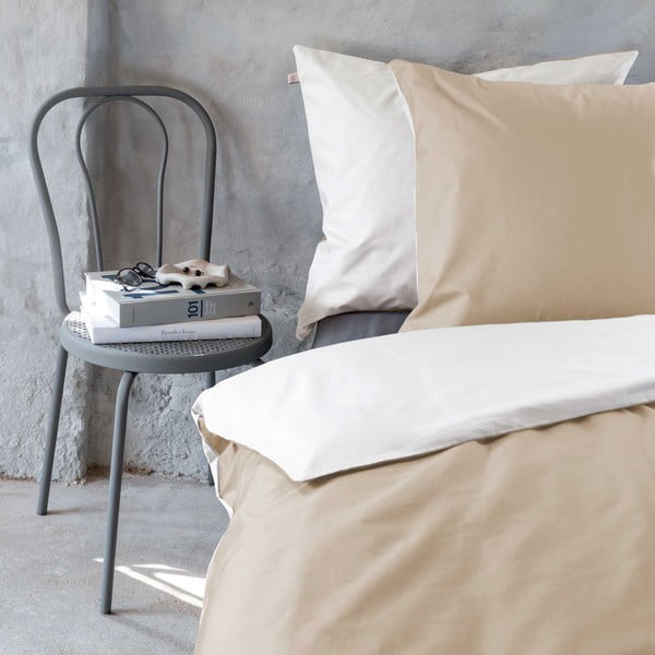 Bílo-béžové prodloužené povlečení na jednolůžko z bavlněného perkálu 140x220 cm Shades – Mette Ditmer Denmark-image-1