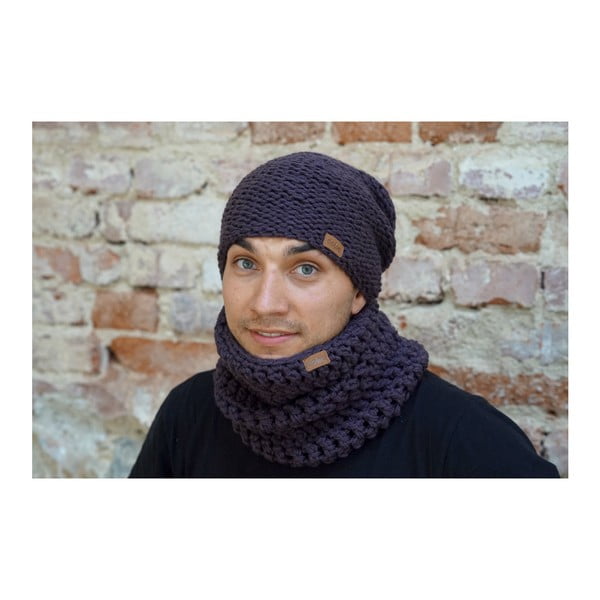 Tmavě fialová ručně háčkovaná kruhová šála DOKE Plum-image-2