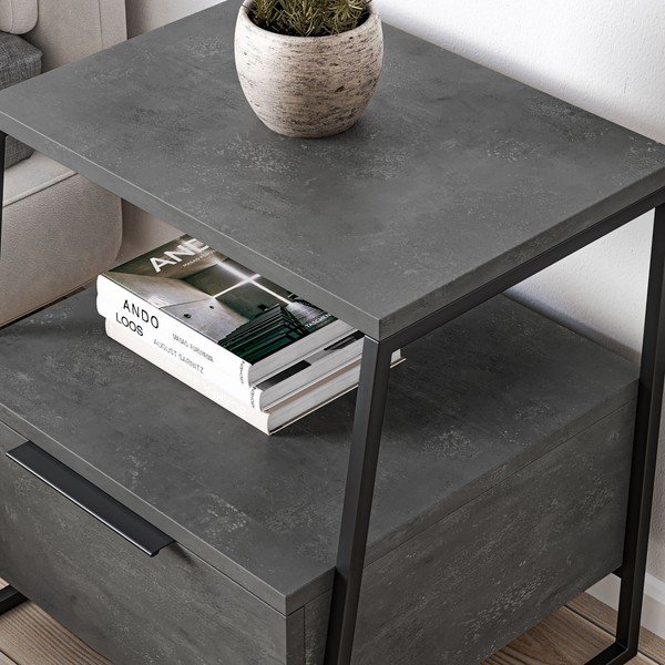 Šedý noční stolek s poličkami Pal – Kalune Design-image-2
