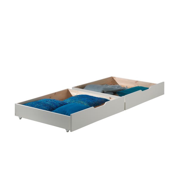 Bílá patrová dětská postel z borovicového dřeva s úložným prostorem 90x200 cm PINO – Vipack-image-3