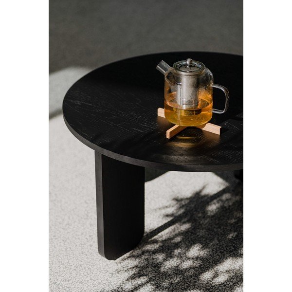 Černý kulatý konferenční stolek s deskou v dubovém dekoru ø 55 cm Kuvu – noo.ma-image-3