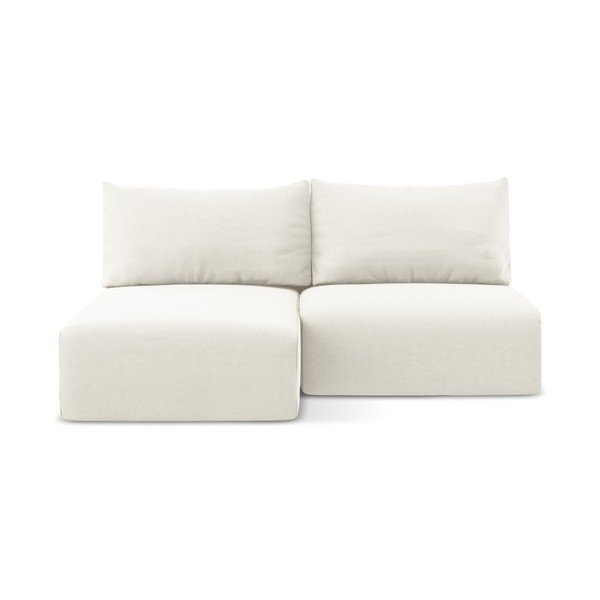 Krémová sametová rozkládací/s úložným prostorem rohová pohovka (levý roh/s lenoškou) Kalena – Makamii