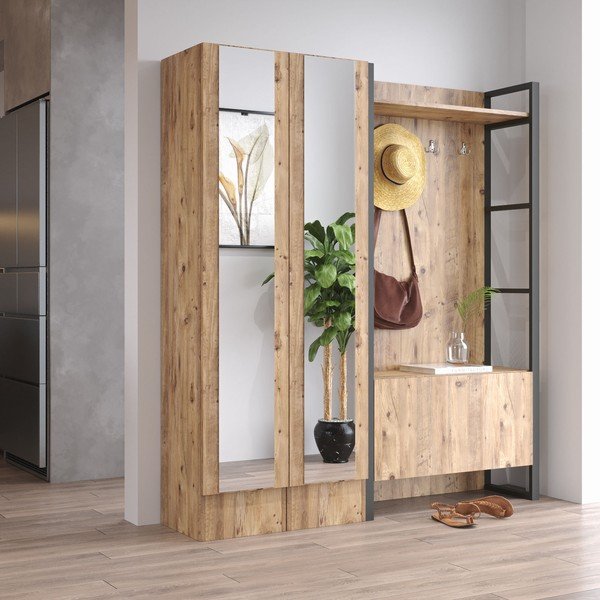 Předsíňová sestava v dekoru borovice v přírodní barvě Yvette – Kalune Design-image-4