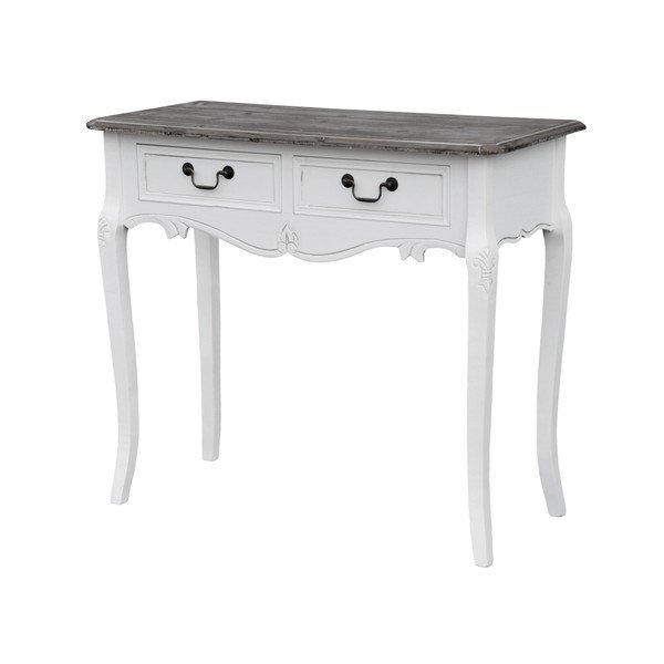 Bílý konzolový stolek z topolového dřeva s přírodními detaily a 2 zásuvkami Livin Hill Rimini