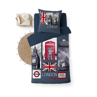 Tmavě modré bavlněné povlečení na jednolůžko 140x200 cm City London – douceur d'intérieur