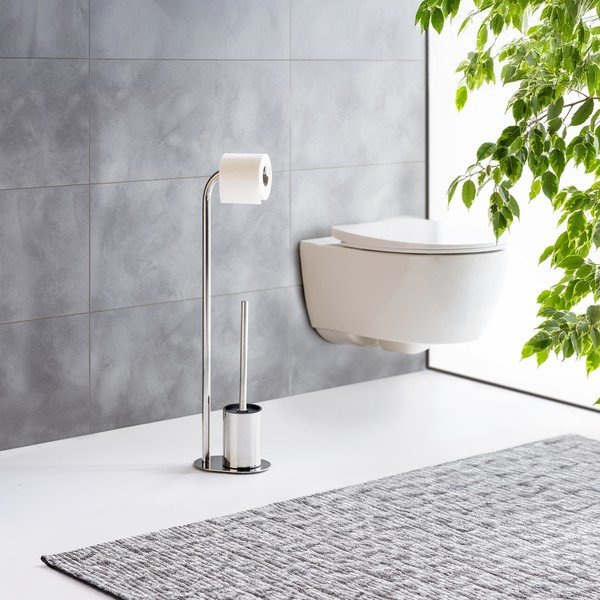 Stojan na toaletní papír se štětkou z nerezové oceli v leskle stříbrné barvě Levante – Wenko-image-1