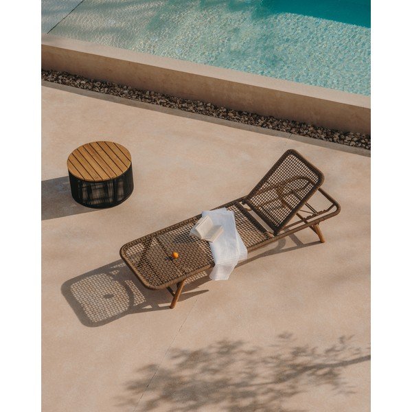 Hnědé dřevěné/kovové zahradní lehátko Dandara – Kave Home-image-1