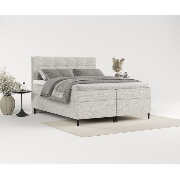 Světle šedá boxspring postel s úložným prostorem 200x200 cm Urbaneo – Maison de Rêve-image-1