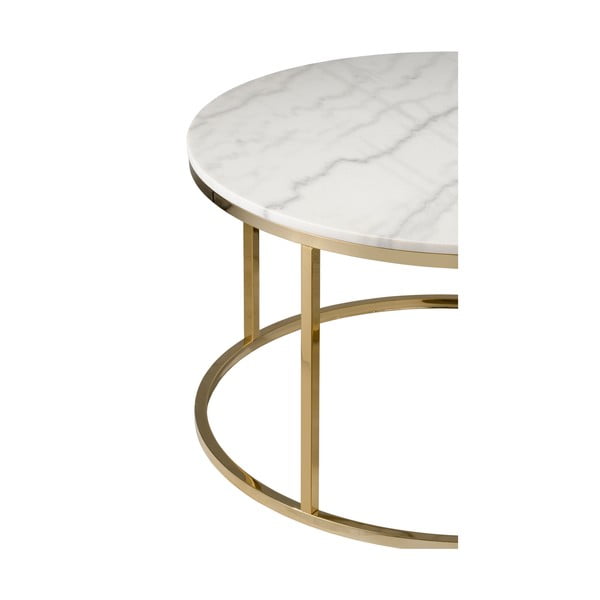 Bílý mramorový konferenční stolek s podnožím ve zlaté barvě RGE Accent, ⌀ 85 cm-image-4