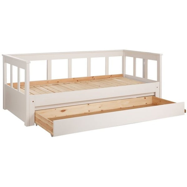 Bílá dětská postel z borovicového dřeva s výsuvným lůžkem s úložným prostorem 90x200 cm PINO – Vipack