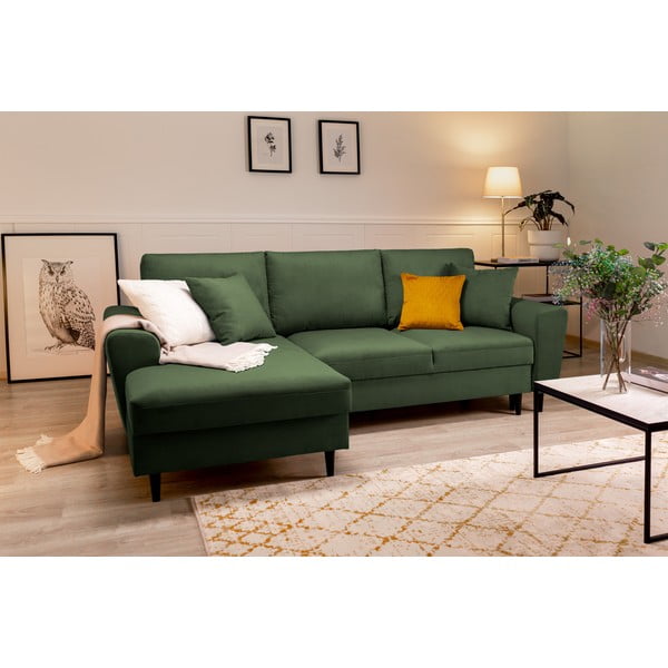 Zelená manšestrová rozkládací rohová pohovka Micadoni Home Moghan, levý roh-image-1