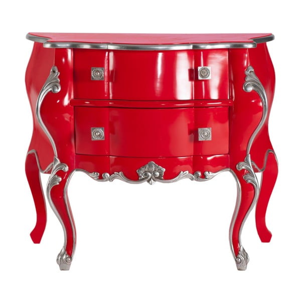 Červená komoda s detaily ve stříbrné barvě Ornate