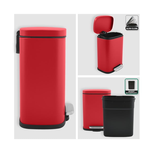 Červený nášlapný ocelový odpadkový koš 5 l   Akira – Spirella-image-3