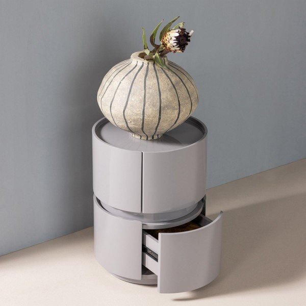 Světle šedý lesklý noční stolek Lunex – WOOOD-image-1