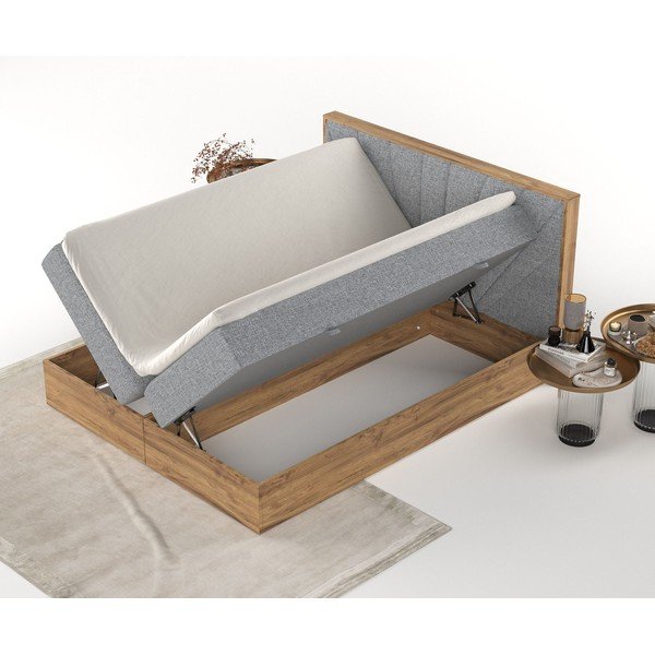 Boxspring postel s úložným prostorem v šedo-přírodní barvě 180x200 cm Asahi – Maison de Rêve-image-3