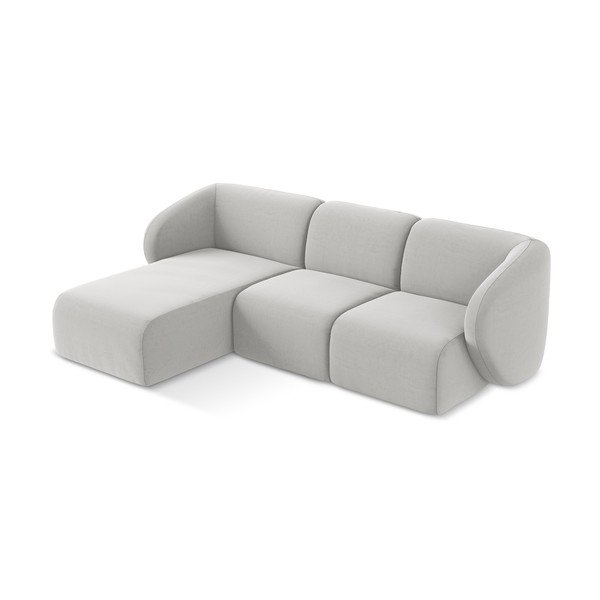 Světle šedá sametová rohová pohovka (levý roh/s lenoškou) Lani – Makamii-image-2