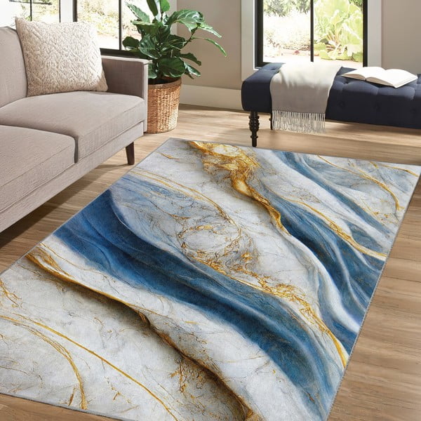 Modrý pratelný koberec 80x150 cm Golden Spill – Mila Home-image-4