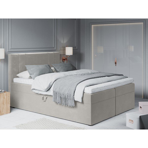 Béžová boxspring postel s úložným prostorem 200x200 cm Afra – Mazzini Beds-image-1