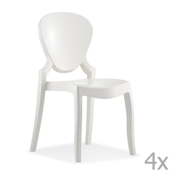 Sada 4 bílých jídelních židlí Pedrali Queen