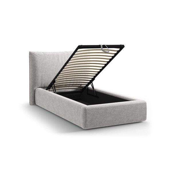 Světle šedá čalouněná jednolůžková postel s úložným prostorem s roštem 90x200 cm Kaelle – Micadoni -image-1