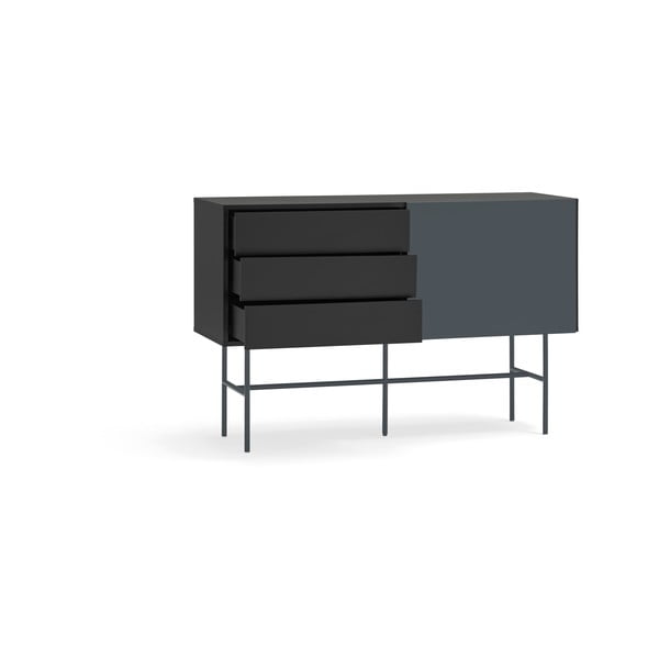 Černá/antracitová nízká komoda s posuvnými dveřmi 140x91 cm Nube – Teulat-image-4