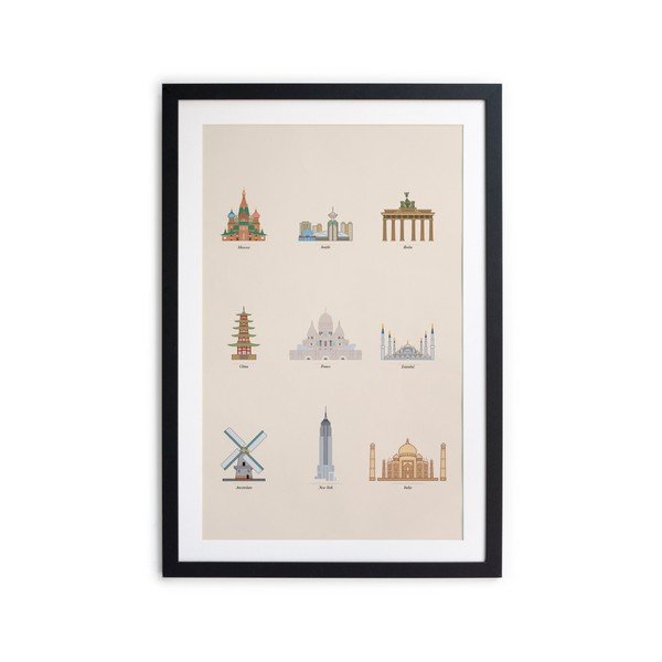 Plakát v rámu z africké vrby Really Nice Things Famous Icons, 40 x 30 cm