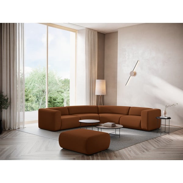 Oranžová/hnědá sametová rohová pohovka Ekahi – Makamii-image-1