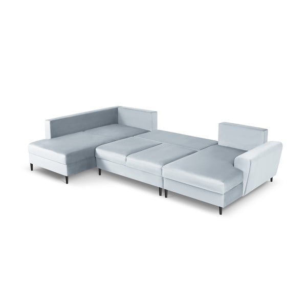 Světle modrá sametová rozkládací/s úložným prostorem rohová pohovka (levý roh/do "U") Kyoto – Cosmopolitan Design-image-2