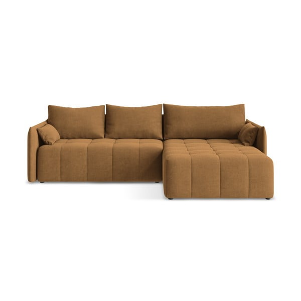 Rozkládací/s úložným prostorem rohová pohovka v terakotové barvě (pravý roh/s lenoškou) Moku – Makamii