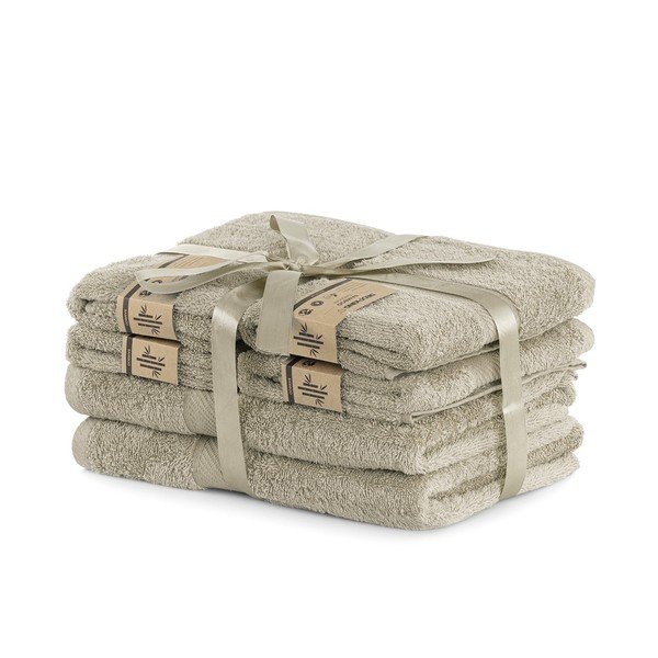 Set 2 béžových osušek a 4 ručníků DecoKing Bamby Beige-image-1