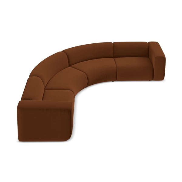 Oranžová/hnědá sametová rohová pohovka Ekahi – Makamii-image-3