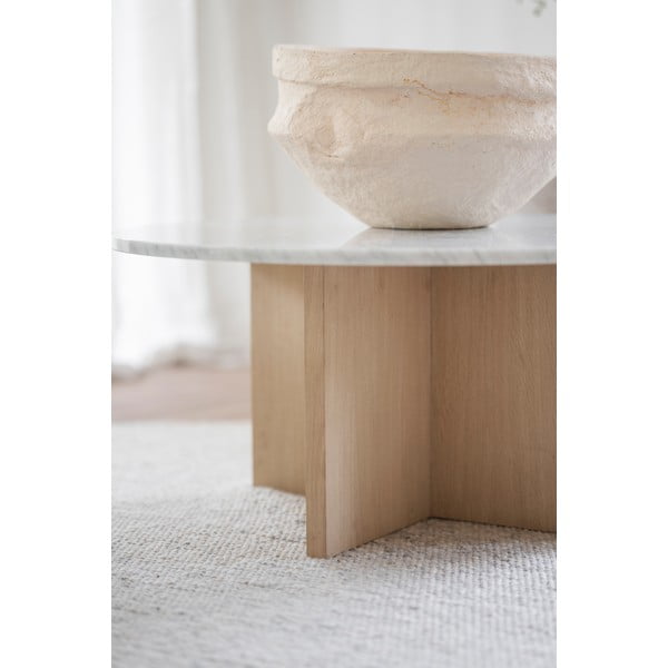 Bílo-hnědý mramorový kulatý konferenční stolek 90x90 cm Brooksville - Rowico-image-4