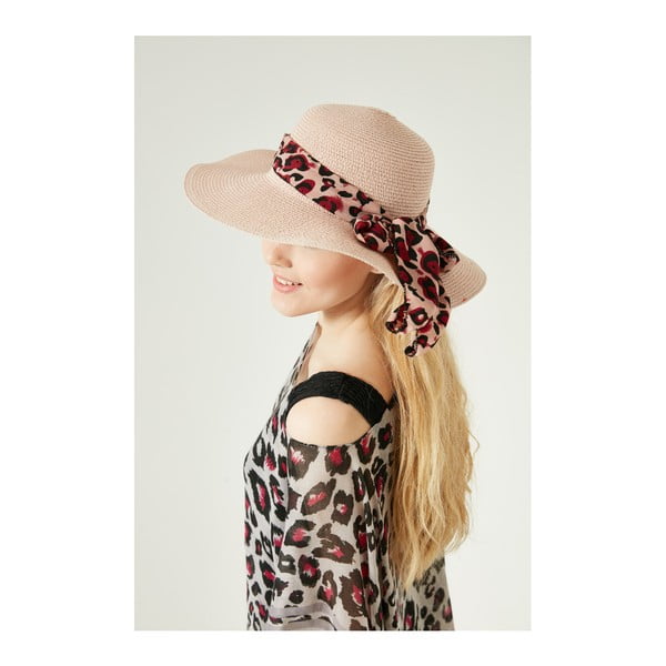 Růžový dámský slaměný klobouk se stuhou Alexander McKensey Leopard