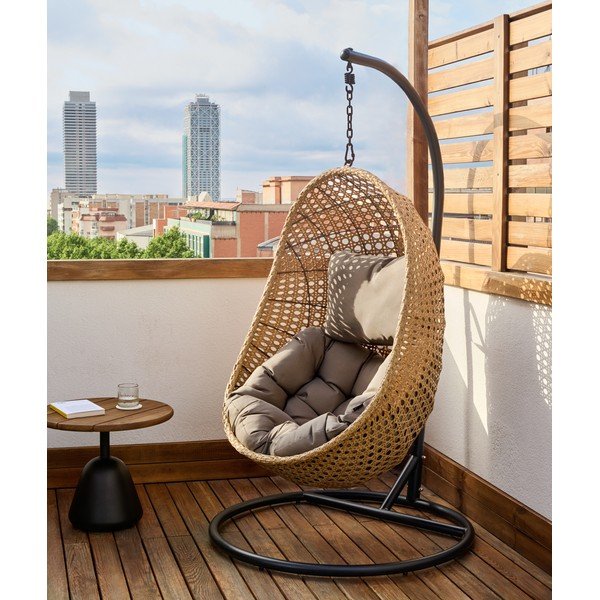Tmavě šedé/v přírodní barvě polstrované závěsné zahradní křeslo Cira – Kave Home-image-2
