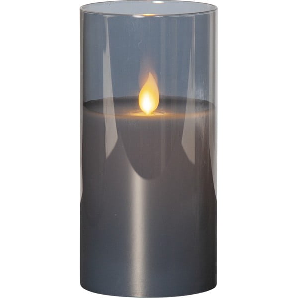 Šedá LED vosková svíčka ve skle Star Trading M-Twinkle, výška 15 cm